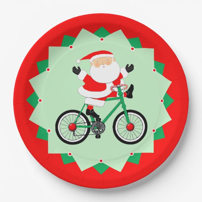 Plato De Papel Fiesta de Ciclismo en Vacaciones de Navidad (Anverso)