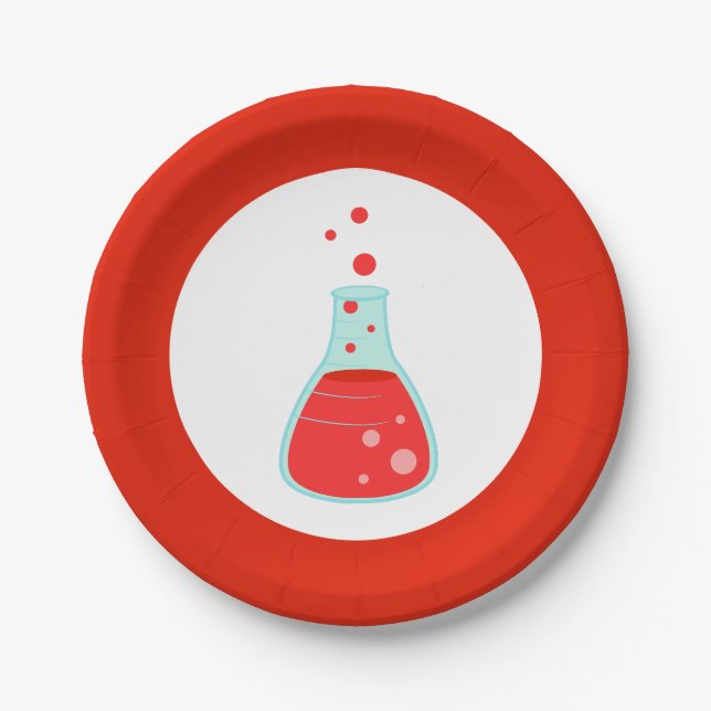 Plato De Papel Fiesta de Ciencia de Red Beaker (Anverso)