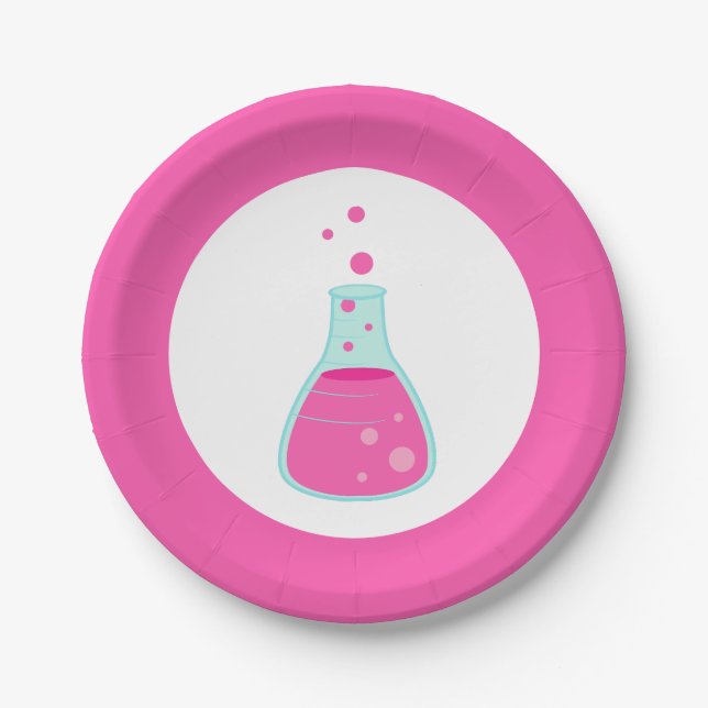 Plato De Papel Fiesta de Ciencia Pink Beaker (Anverso)