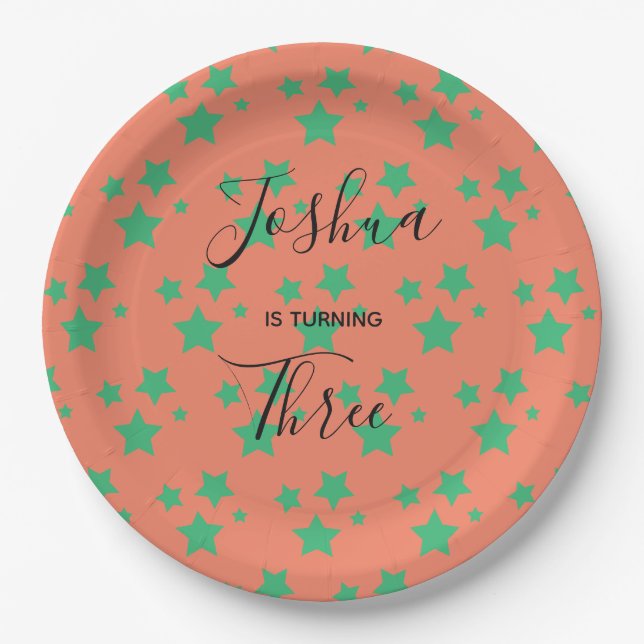 Plato De Papel Fiesta de Circo de Naranja Verde por cumpleaños de (Anverso)