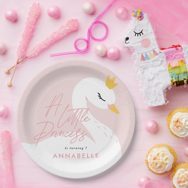 Plato De Papel Fiesta de cisne rosa elegante (Fiesta)