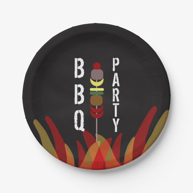 Plato De Papel Fiesta de Cocina de Carne Skewers BBQ (Anverso)