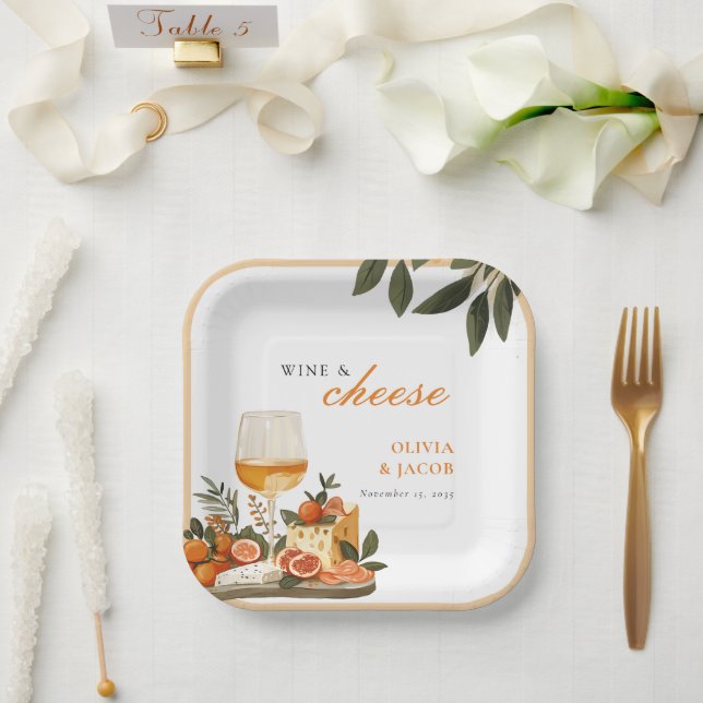 Plato De Papel Fiesta de compromiso con vino y queso (Boda)