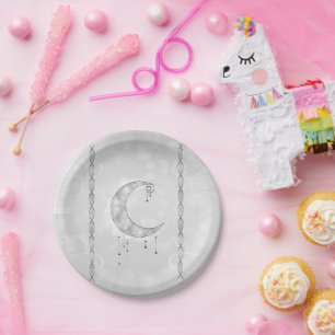 Plato De Papel Fiesta de compromiso de la luna creciente blanca p