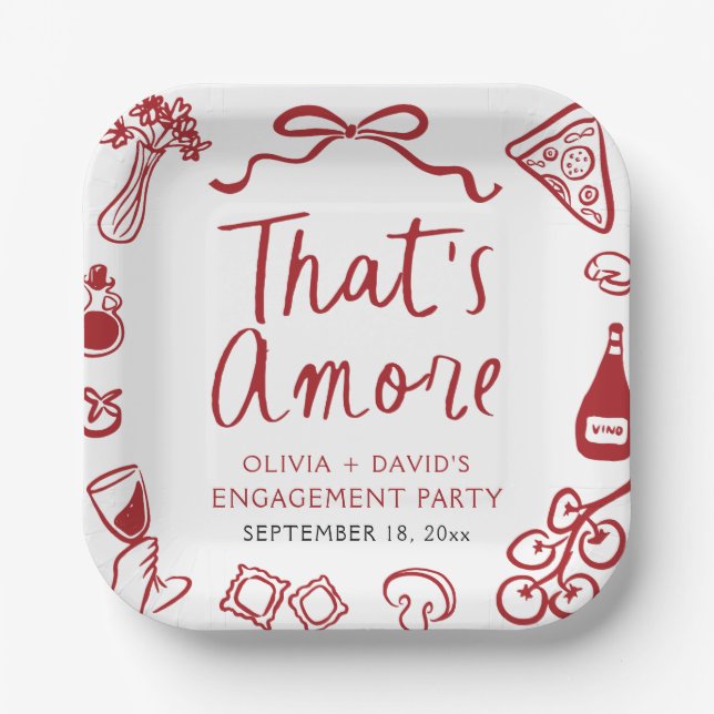 Plato De Papel Fiesta de compromiso de Pizza That's Amore Roja It (Anverso)