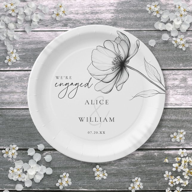 Plato De Papel Fiesta de compromiso Estamos comprometidos Floral  (Elegant Floral We're Engaged Engagement Party Paper Plates)
