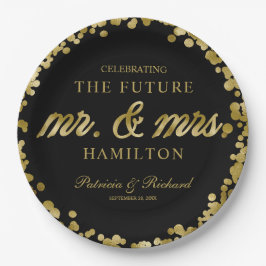 Plato De Papel Fiesta de compromiso Future Sr y Sra Oro Negro