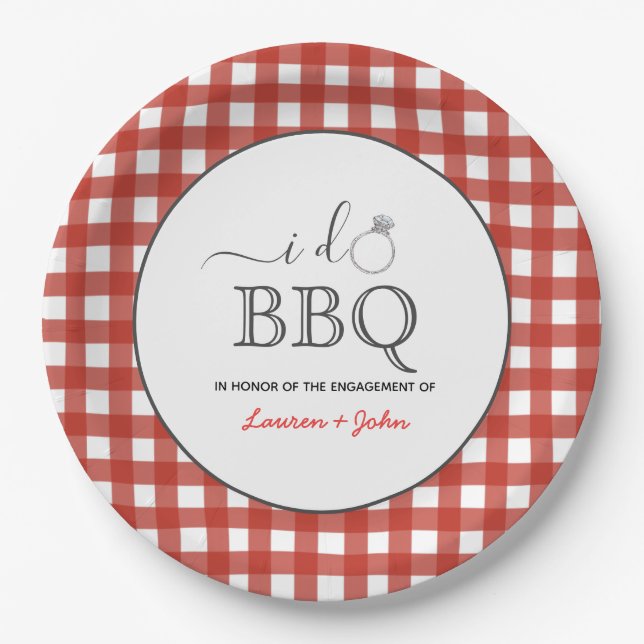 Plato De Papel Fiesta de compromiso 'I Do BBQ' (Anverso)