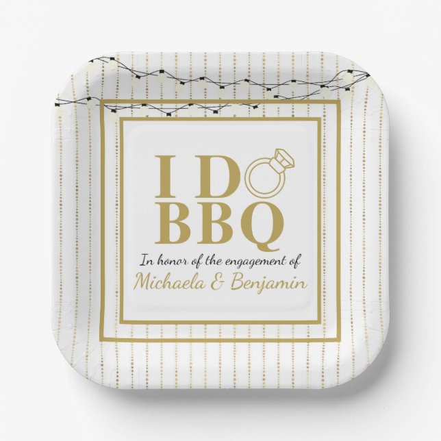 Plato De Papel Fiesta de compromiso I Do BBQ Gold para duchas de  (Anverso)