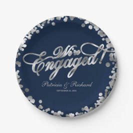 Plato De Papel Fiesta de compromiso Navy Silver We're Engaged