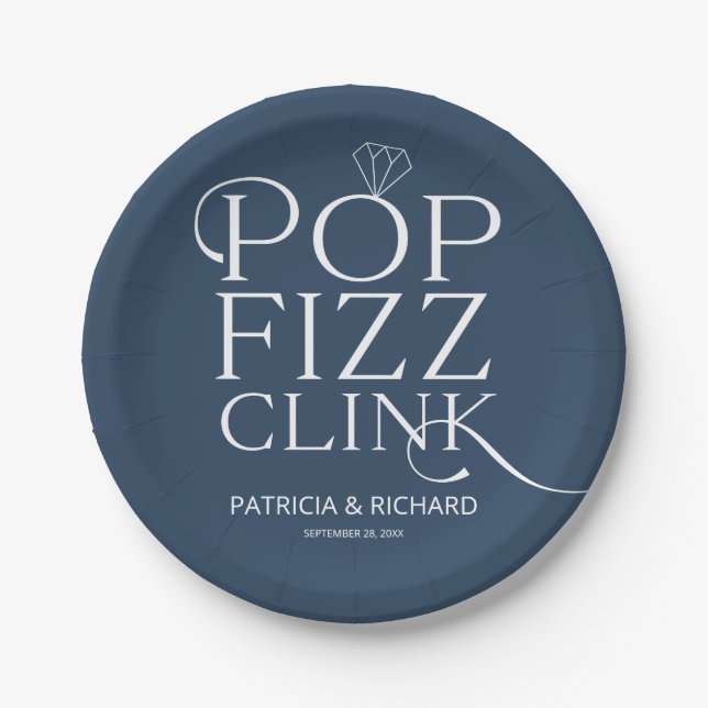 Plato De Papel Fiesta de compromiso Pop Fizz Clink Azul (Anverso)