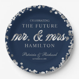 Plato De Papel Fiesta de compromiso Sr y Sra Futuro Azul Plateado