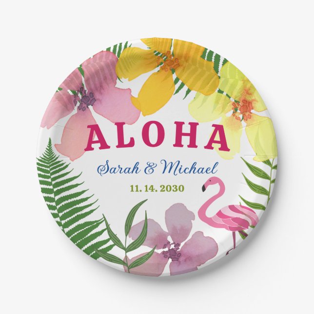 Plato De Papel Fiesta de Compromiso Tropical Luau (Anverso)