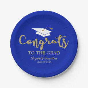 Plato De Papel Fiesta de Congrats al Graduado con Brillo Dorado