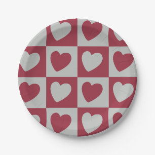 Plato De Papel Fiesta de Corazones de Amor Gris Rojo