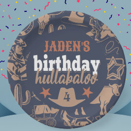 Plato De Papel fiesta de Cowboy Occidental "Birthday Hullabaloo"