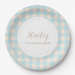 Plato De Papel Fiesta de cuadros de gingham azul elegante simple