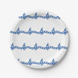 Plato De Papel Fiesta de cuerda náutica de ondas blancas azules