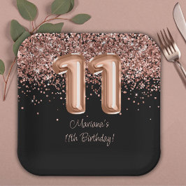 Plato De Papel Fiesta de cumpleaños 11 del Rosa Gold Black