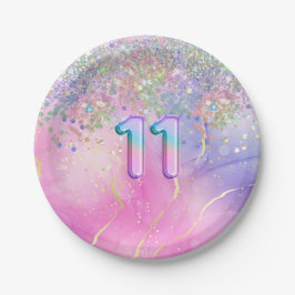 Plato De Papel Fiesta de cumpleaños 11 Purpurina del Arcoiris