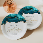 Plato De Papel Fiesta de cumpleaños 16 de la Agate de Oro Azul ve<br><div class="desc">Estas modas Dulce Dieciséis planchas de papel para fiestas de 16 años presentan una imagen de acuarela de agate azul verde azulado con finas notas de purpurina de oro. Las palabras "Dulce Dieciséis" aparecen en un falso purpurina de oro en un tipo de letra decorativa y moderna de escritura a...</div>