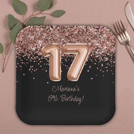 Plato De Papel Fiesta de cumpleaños 17 del Rosa Gold Black
