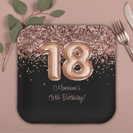 Plato De Papel Fiesta de cumpleaños 18 del Rosa Gold Black