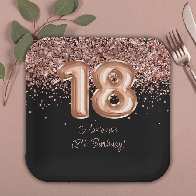 Plato De Papel Fiesta de cumpleaños 18 del Rosa Gold Black (Subido por el creador)