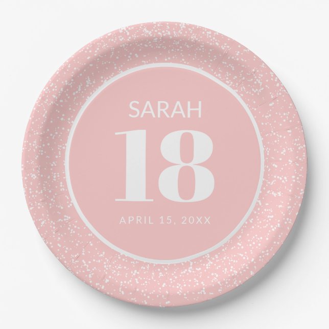 Plato De Papel Fiesta de cumpleaños 18 Pink White Stardust Glitte (Anverso)