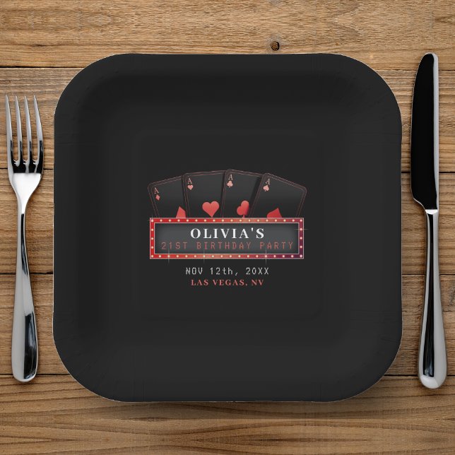 Plato De Papel Fiesta de cumpleaños 21 de Poker Aces Rojo y Negro (Poker Aces Red & Black 21st Birthday Party Paper Plates
)