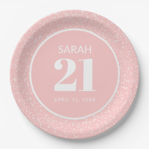 Plato De Papel Fiesta de cumpleaños 21 Pink White Stardust Glitte