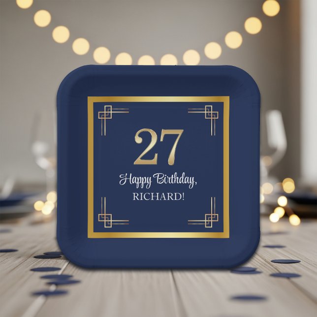 Plato De Papel Fiesta de cumpleaños 27 elegante azul oro (Subido por el creador)