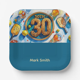 Plato De Papel Fiesta de cumpleaños 30 de Pickleball