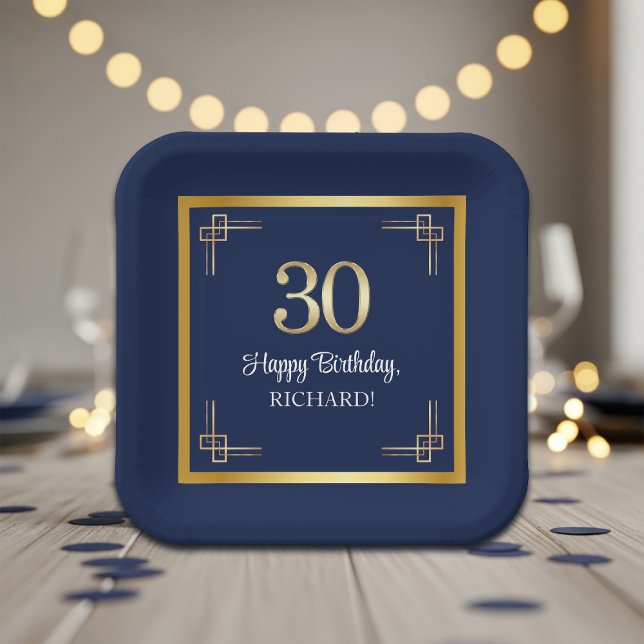 Plato De Papel Fiesta de cumpleaños 30 elegante azul oro (Subido por el creador)