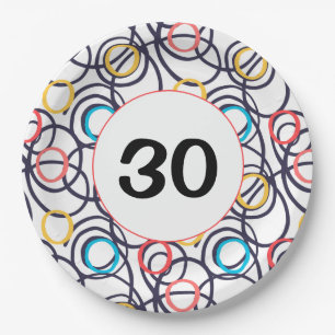Plato De Papel Fiesta de cumpleaños 30 funky Doodles