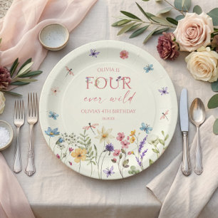 Plato De Papel Fiesta de Cumpleaños 4 de Four Ever Wild Wildflowe
