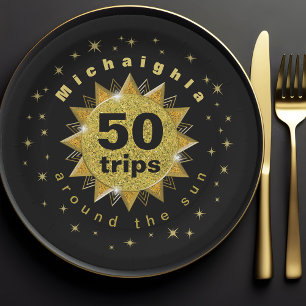 Plato De Papel Fiesta de cumpleaños 50 de Gold Black