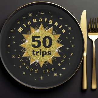 Plato De Papel Fiesta de cumpleaños 50 de Gold Black