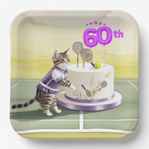Plato De Papel Fiesta de cumpleaños 60 del gato de tenis con past