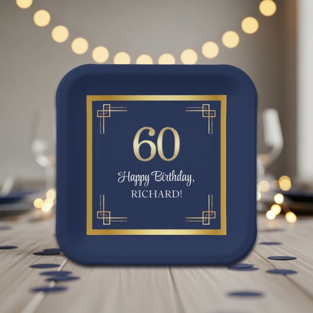 Plato De Papel Fiesta de Cumpleaños 60 Elegante Azul Oro (Subido por el creador)
