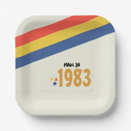 Plato De Papel Fiesta de cumpleaños 80's, Hecho en 1983 Retro