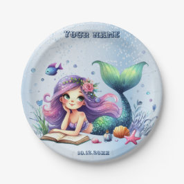 Plato De Papel Fiesta de cumpleaños acuarela Mermaid Sea Life Cut