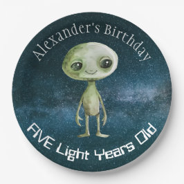 Plato De Papel Fiesta de Cumpleaños Alien de Edad Personalizada