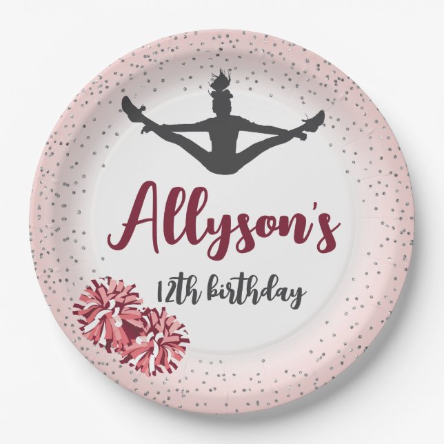 Plato De Papel Fiesta de cumpleaños animadora, cualquier rosa de  (Anverso)