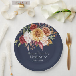 Plato De Papel Fiesta de cumpleaños azul de la Marina Foliage de 