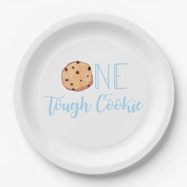 Plato De Papel Fiesta de cumpleaños azul One Tough Cookie (Anverso)