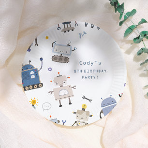 Plato De Papel Fiesta de cumpleaños azul Robot