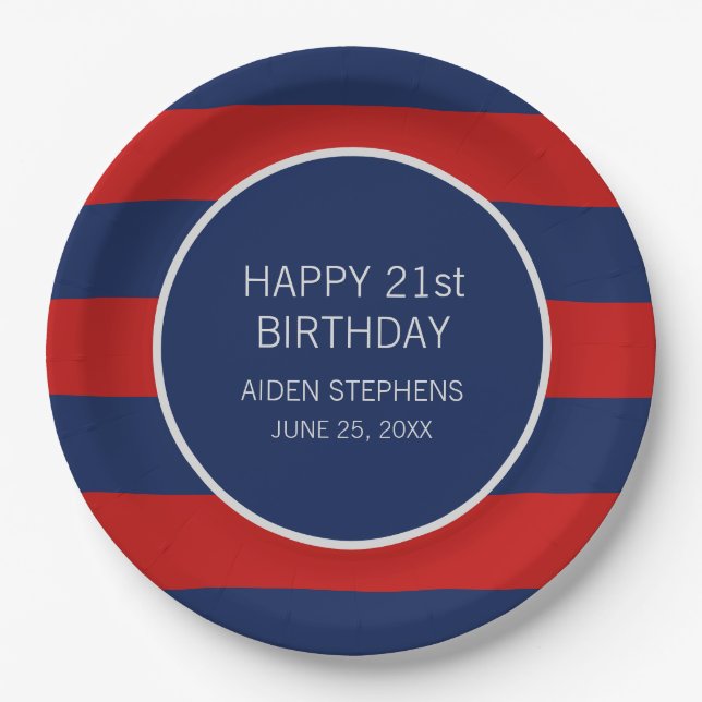 Plato De Papel Fiesta de cumpleaños azul y rojo (Anverso)