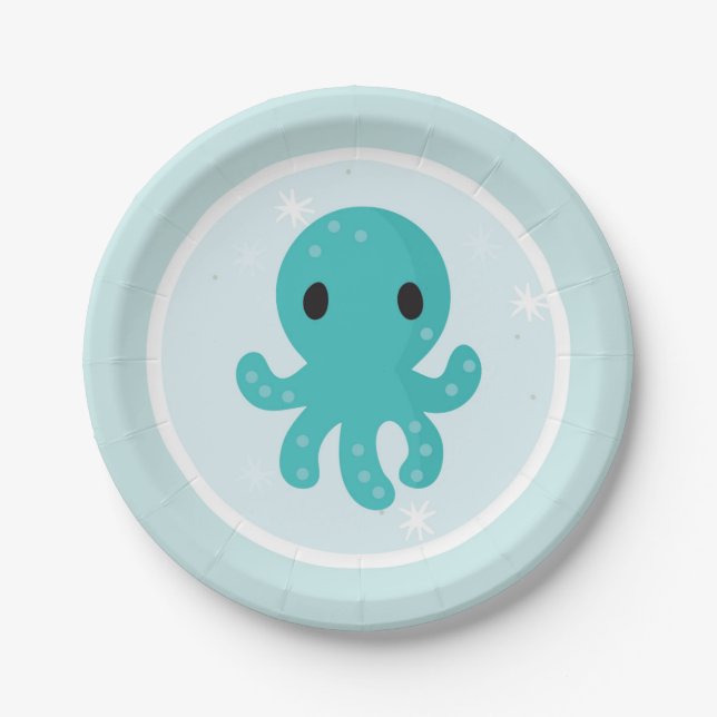 Plato De Papel Fiesta de cumpleaños bajo el mar (Anverso)