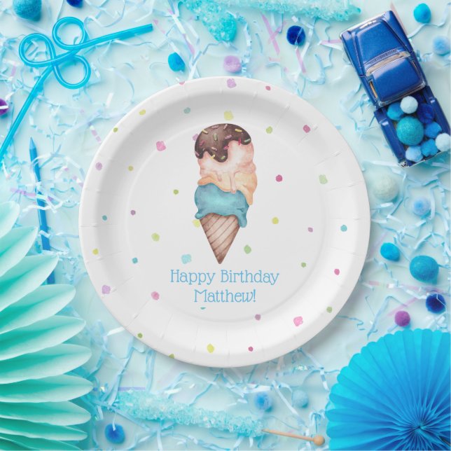 Plato De Papel Fiesta de Cumpleaños Blue Boys Ice Cream (Fiesta)
